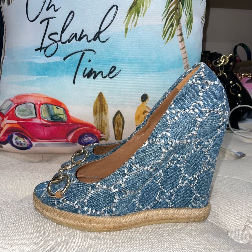 Gucci Blue GG Denim Horsebit Espadrille Wedges Size 38
Excellent Condition - Picture 2 of 11